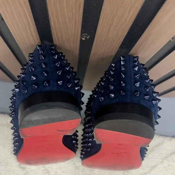 Christian Louboutin Rollerboy Dark Blue Studded Loafers  display picture 3